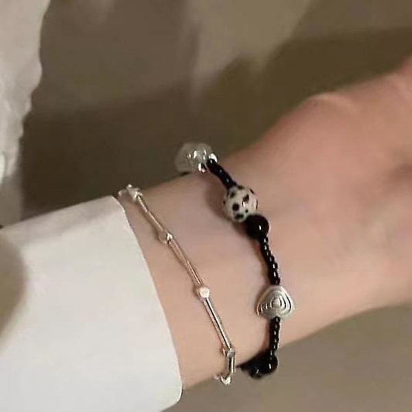Klassisk håndlavet dobbelt-wrap armbånd sort