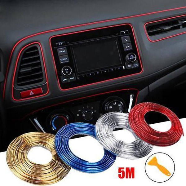 Bilformningsdekorationsflexibla remsor 5M Interiörautoformningar Bilöverdrag Trim Instrumentpanel Dörrkant i bilstyling Universal röd 1 st