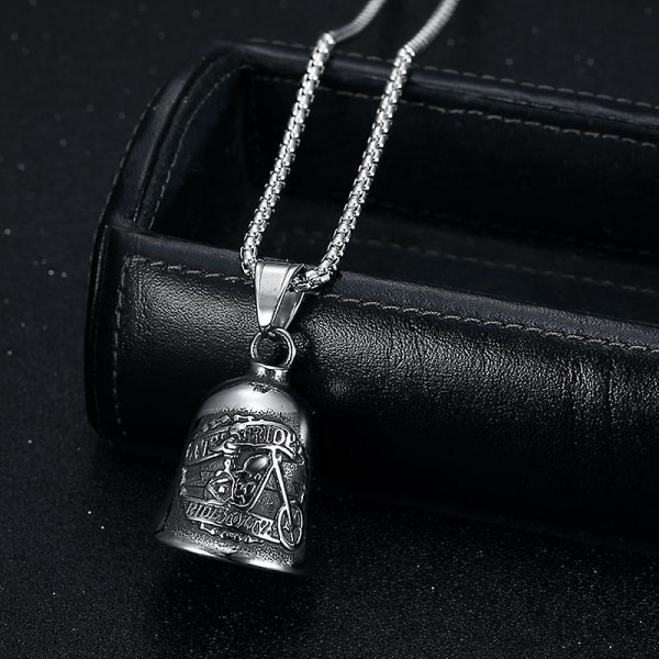 Punk Retro Motorcycle Skeleton Character Bell Titanium Steel Pendant Men S Lucky Necklace Riding Hip Hop Rock Jewelry Gift