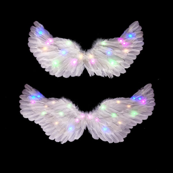 Änglavingar, Light Up Angel Wings och Halo med LED-lampor, White Angel Wings kostym för vuxna barn（65*35cm，Multicolor）