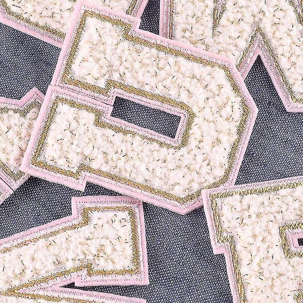 26 stk selvklebende chenille-bokstavlapper, rosa varsity-bokstavlapper A-z, glitteralfabet