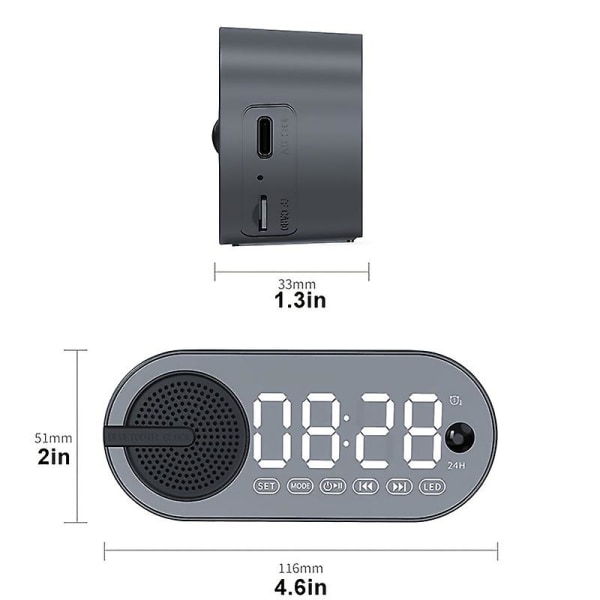 Bluetooth Audio Smart Clock Alarm Clock Højttaler Subwoofer Bærbart kort Desktop Home（sort）
