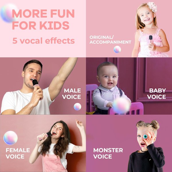 Mini Karaoke-maskin för barn, Bärbar Bluetooth-högtalare med trådlös mikrofon, Julgåvor för flickor 4-10 år (Rosa)