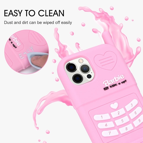 Sött Skal för Iphone 14 Pro 6.1 tum, 3D Silikon Cartoon Rosa Retro Omslag, Kawaii Mjuk Stötsäker Skyddande Telefonfodral för Kvinnor & Flickor