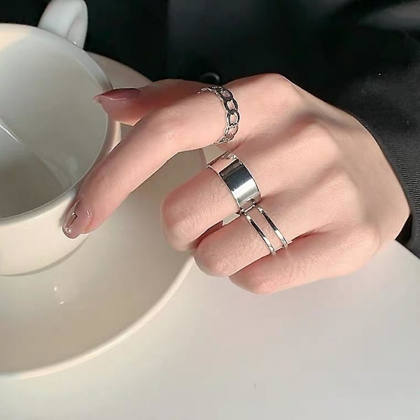 Silvery Stacker Ring 3-delars set