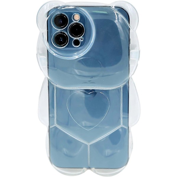 Björnarfodral för iPhone 15, Söt 3D Vit Transparent Björnfodral, Stötsäkert Kpop Cartoon Björnfodral för Kvinnor och Flickor