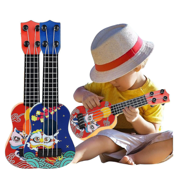 Minigitarr för baby nybörjare klassisk miniukulelegitarr pedagogisk musikinstrumentleksak för barn tidig utbildning (röd)