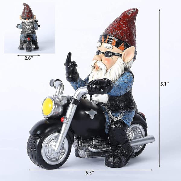 Biker trädgårdstomte statyett, motorcykelutrustning, utomhusdekor
