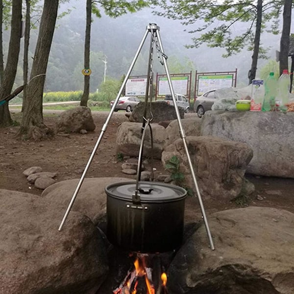 Utomhusmatlagningstativ, hopfällbart bärbart grillstativset med kedja och krok, grillpicknickcamping holländsk ugn lyktgalge med förvaringsväska