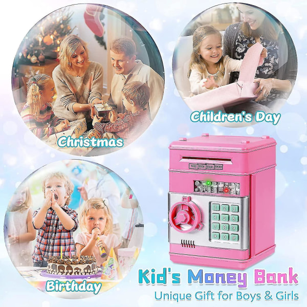 Lapsille turvallinen elektroninen pankkiautomaatti säästöpossu Rahansäästölaatikko Salasana Pankkipankkilelut Syntymäpäivälahjat (vaaleanpunainen)