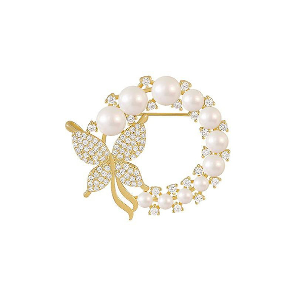 Perle og Rhinestone Cirkel Broscher til Kvinder Barok Trendy Elegant Sommerfugl Brosche Nåle Fest Bryllup Gaver