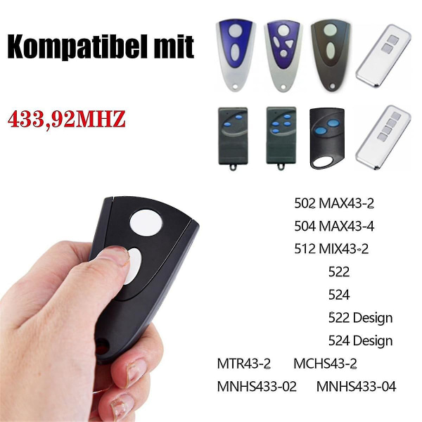 433Mhz garasjeportåpner for Tormatic Novotron 502 MAX43-2 / 512 MIX43-2 fjernkontrollpakke med 2(hvit nøkkel)（svart）