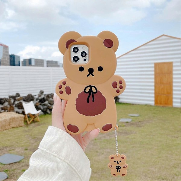 Kawaii Telefonfodral Passar till iPhone 14 Pro Max, Söt Cartoon Björnfodral med Nyckelring Teddybjörn 3D Fodral Mjuk Silikon Stötsäker Skydd Flicka