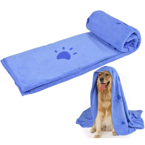 Hundhandduk, torr mikrofiberhandduk för hundar, hundbadlakan, strandhandduk, absorberande handduk lämplig för små och medelstora hundar (blå 140*70cm)