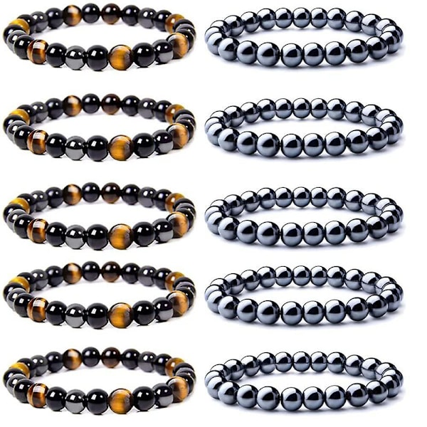 WABJTAM 8mm Armband för män och kvinnor Tigeröga sten Mala pärlor elastiska agat natursten yoga armband set grå