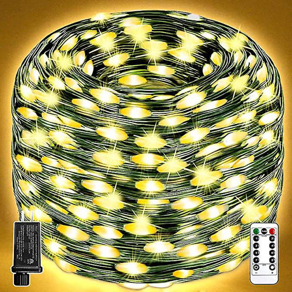 10M Superlånga Julbelysning Utomhus, 100LED 10m Lång Plug in Grön Tråds Julgransbelysning med Fjärrkontroll, Halloween Juldekorationer