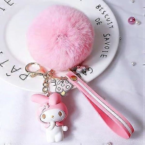 Söt Pom Pom Nyckelring Kawaii Anime Nyckelring för Ryggsäcksdekoration Födelsedagspresent Nyckelringar för Kvinnor Flickor - My melody