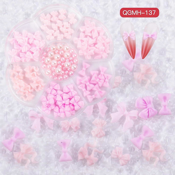 3D Rosett-Nagelstuds med Strass, Kristallharts, Nagelkonst-Berlocker, Rosa Rosett, Nagelkonstdekorationer, Söta Band, Nageljuveler, Tillbehör