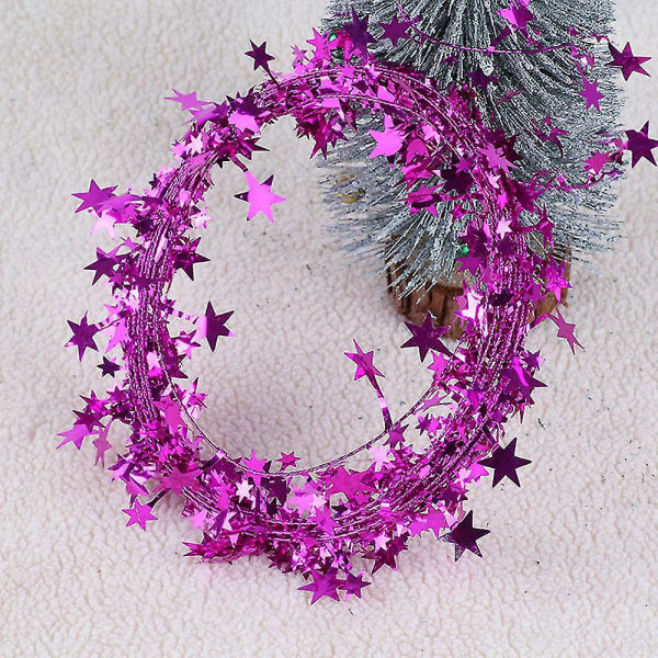 2 ruller med glitrende stjerneglitterkranser med tråd for juletre, bursdag, fest, festlig ornament (roserød)