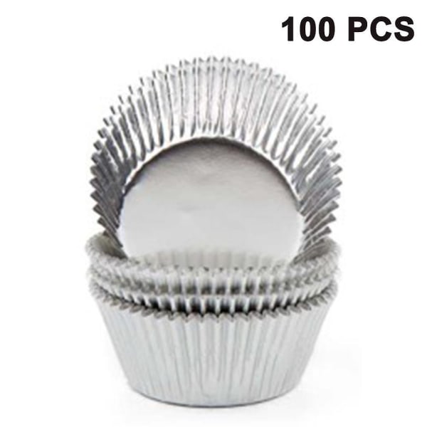 100-delt sæt muffinkopper Papir Cupcake Forme, Mini Cupcake Liners (sølv)