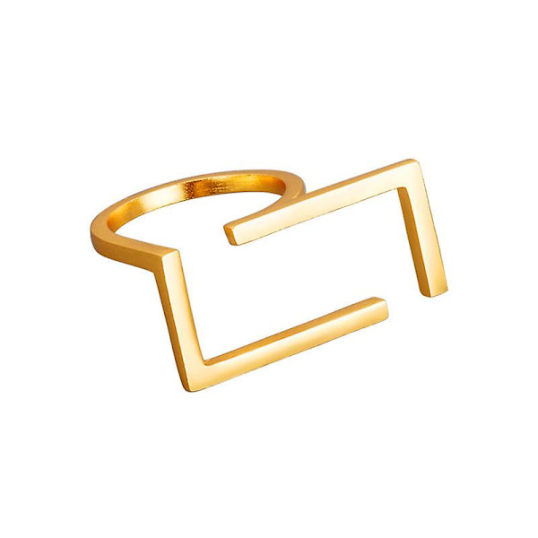 Unik rektangel åben båndring til kvinder piger guldbelagt minimalistisk geometrisk statement justerbar udvidelig fingerringe (guld)