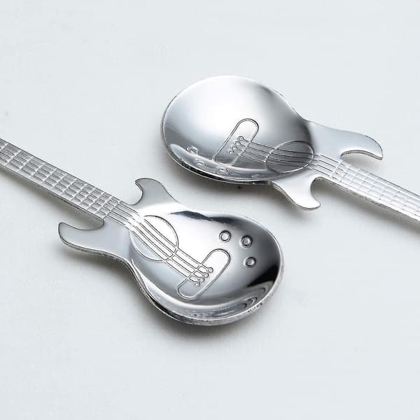 Gitarrkaffeskedar 6-pack Kreativa Söta Skedar 18/10 Rostfritt Stål Teskedar Gitarrformade