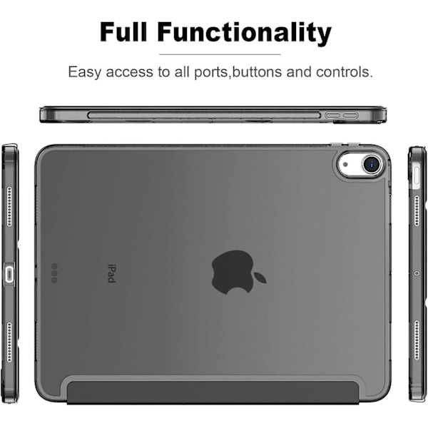 iPad Air 4 Fodral 2020 - iPad Air 4:e generation Fodral 10,9 tum Lätt Smalt Omslag Med Genomskinlig Frostad Hård Bakstycke [stöder Touch ID](svart)