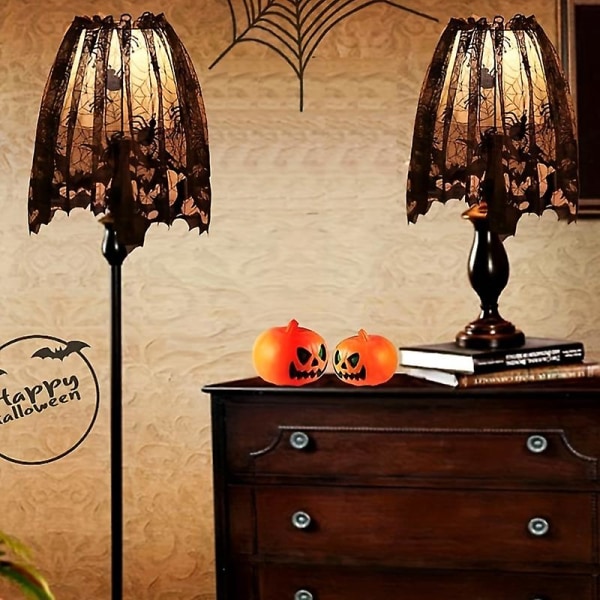 Halloween lampeskærm (20in*60in) Sort blondekant, spindelvæv Sort blondebånd Trim Sort lysarmaturer, ferieindretning, indendørs indretning, festindretning, cover D