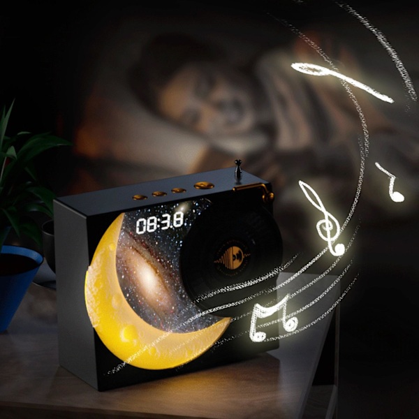Retro Galaxy Bluetooth Audio Trådlös Vinyl Records Födelsedagspresent Radio Skrivbord Liten Högtalare Klockdisplay Omgivande Ljudeffekter Vibes Ljus