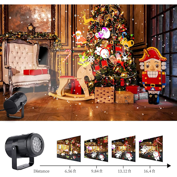 Julprojektor för utomhusbruk, LED-projektorlampa med 16 dynamiska mönster, juldekoration, julbelysning för inomhusfest, julsalong