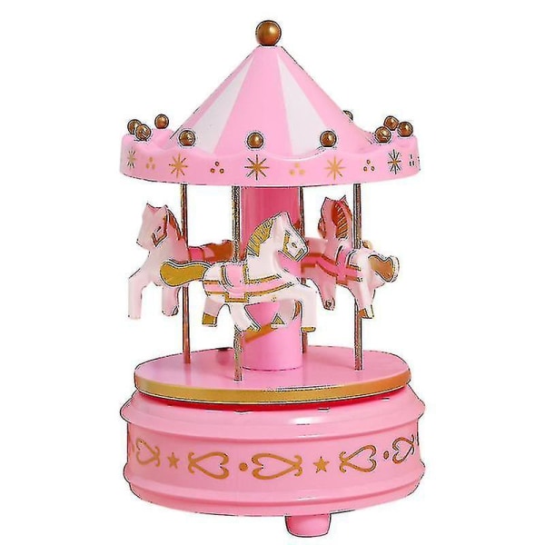 Carousel Music Box Lasten päävartalon syntymäpäivälahja kevyellä lasten lelumusiikkilaatikolla (vaaleanpunainen)