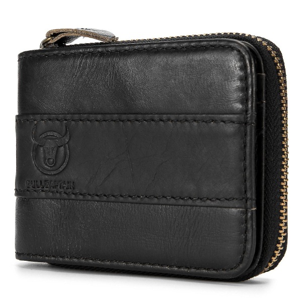 Læder bifold lynlås tegnebog til mænd rejsepung taske gave（sort）