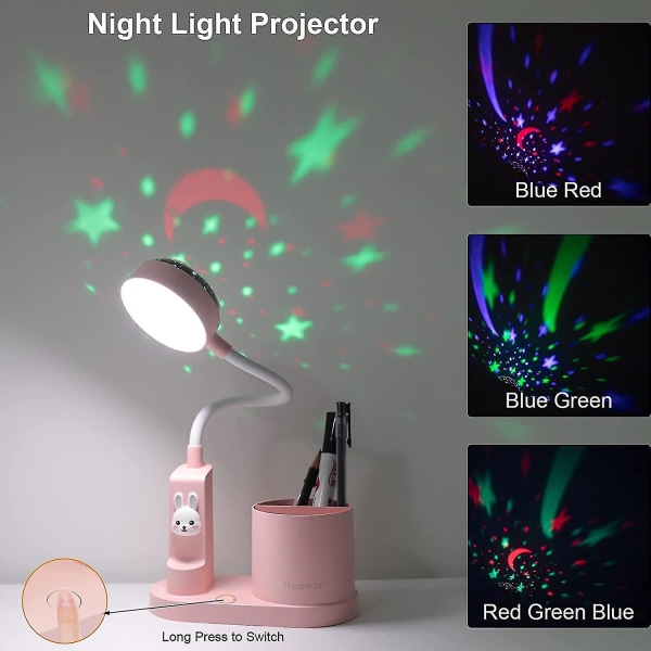 2024, barneskrivebordslampe, skrivebordslampe med pennholder, automatisk fargeskiftende nattbordslampe, dimbar oppladbar LED-leselampe for barn (pin