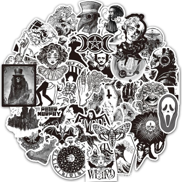 Wabjtam 50 stk Gothic Sticker Pack, Goth Stickers Til Teenagere Voksne, Vandtætte Sort Hvid Decals Til Vandflaske Laptop Skateboard Bagage Motorcykel
