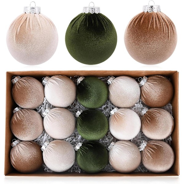 Julkulor i Sammet - 15-pack Oslåbara Julgransprydnader - Flerfärgad Grön Brun Neutral, 80mm 3.15 tum