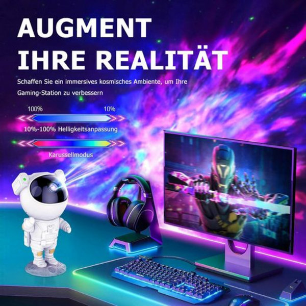 Bifurkasjon LED nattlys astronaut stjerneprojektor 360° justerbar med fjernkontroll, stjernehimmelprojektor