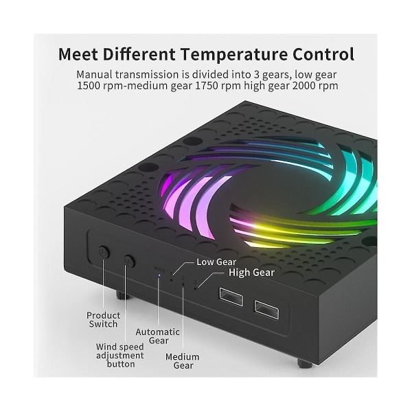 Rgb farverig køleblæser Xbox Series X konsolventilator til spilkonsol Justerbar vindhastighed varmeafledningsblæser med usb-port