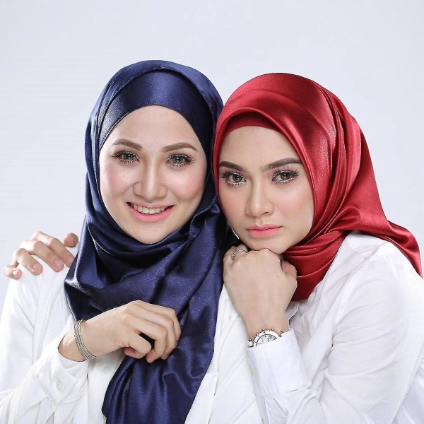 Kvinder hovedtørklæde Firkantet blødt imiteret silke ensfarvet tørklæde Hovedsjal til hverdagen (marineblå)