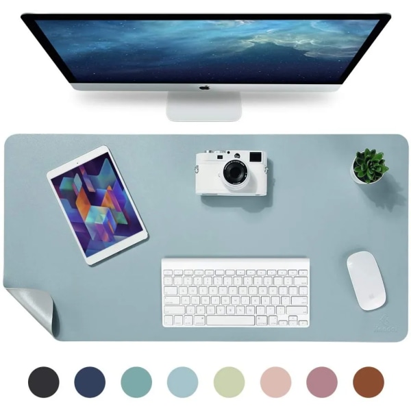 Skrivbordsmatta, Skrivbordsmatta, 70*35 cm Skrivbordsmatta i konstläder, Skrivbordsmatta för bärbar dator, Dubbelsidig (Ljusblå/Silver)