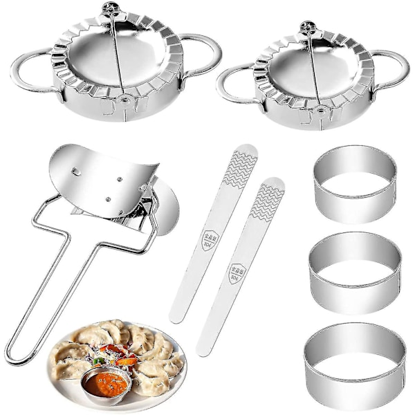 8 st Dumpling Maker Set Rostfritt Stål Dumpling Press Formar Dumpling Skin Cutter Fyllningssked Mjölring Cutter Kök Tillbehör