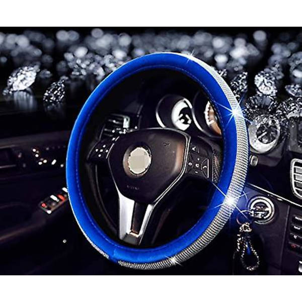 Kristalldiamant rattmuff mjuk sammetskänsla Bling rattmuff för kvinnor Universal 15 tum plyschhjulsskydd Blå sammet Vit Diamo