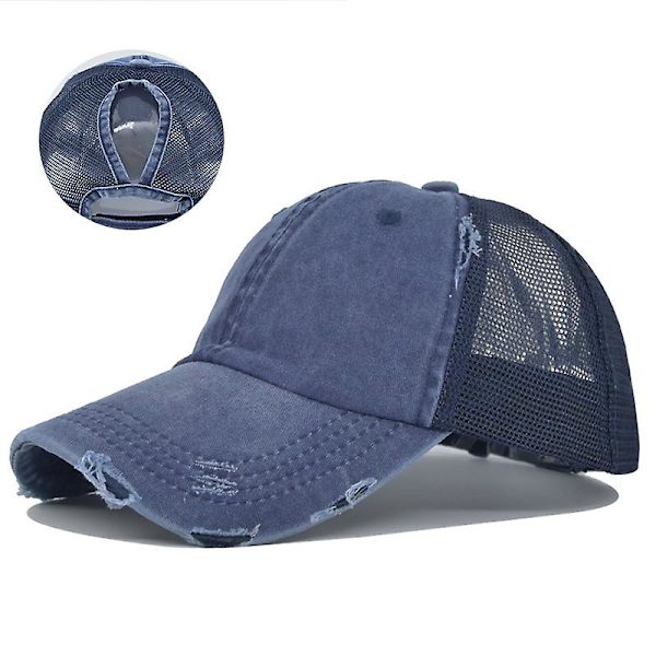 Ponytail Vasket Mesh Hat Gør Gammel Hat Kvinder Flet Hat Let Version Flerfarvet Flet Hul Baseball Cap