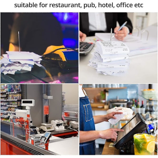 4 stk. kvitteringsholder til skrivebord, pigspids til kvitteringer, regninger, restaurantregninger, pigge
