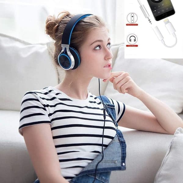 2-pak Lightning til 3,5 mm hovedtelefonstikadapter til iPhone, iPhone Aux-adapterkonverter Dongle-lydkabel kompatibel med iPhone