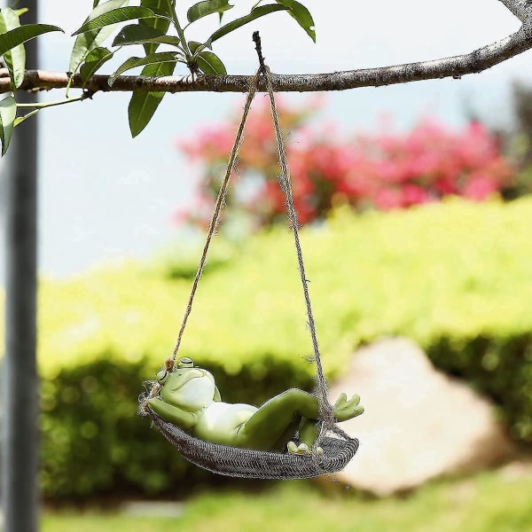 Hængende hængekøje Swing Frog Statue Havedekoration, dyrefigurer_Aleko