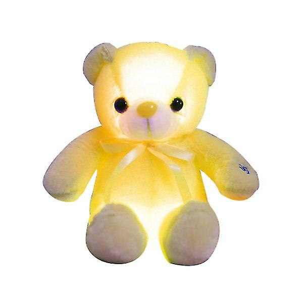 Kreativ lysende LED bamse bamse plys legetøj farverig glødende fødselsdagsgave til børn pude（Gul）