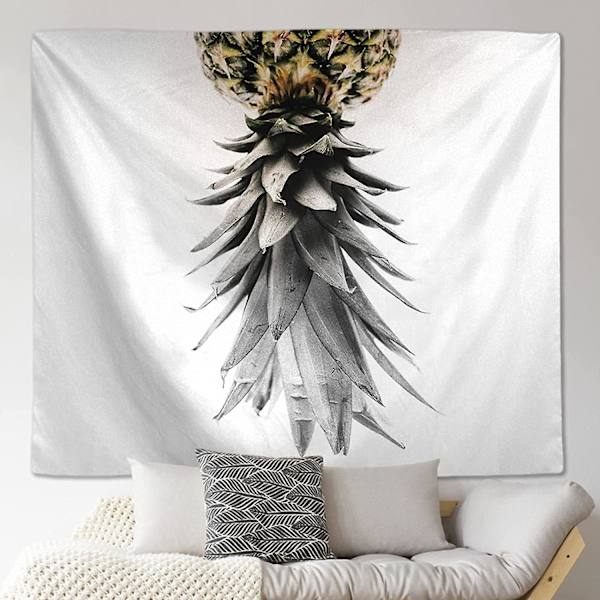 Väggdekor 150x130cm Grå Ananas Väggbonad, Psykedelisk Tropisk Väggbonad Sovrum Heminredning