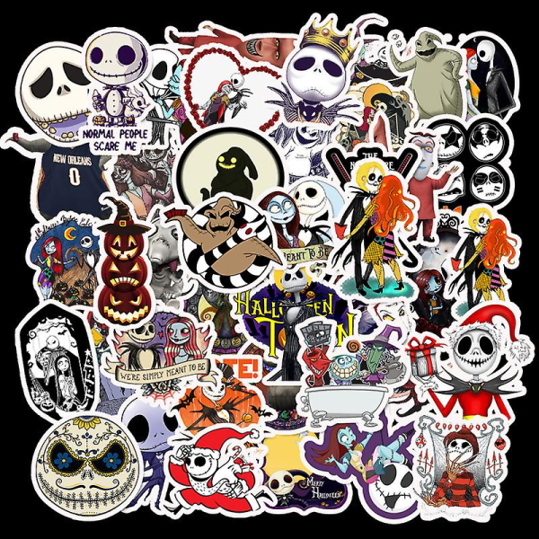 Nightmare Before Christmas Stickers| 50 STK | Vanntette vinylklistremerker for bærbar PC, skateboard, vannflasker, datamaskin, telefon, Halloween-tema (Halloween-