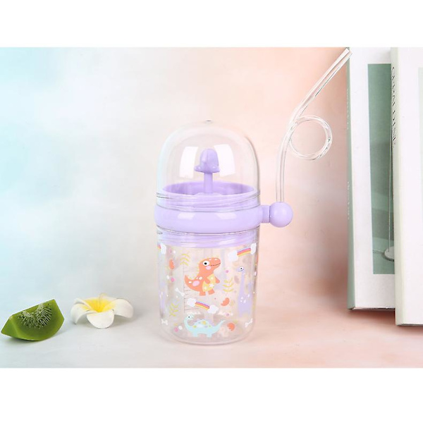 260ml Barn Vattenspray Dricka Kopp Cartoon Dricka Flaskor Med Halm（Lila）