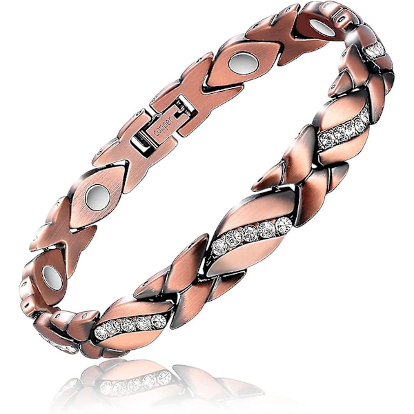 Koppararmband för kvinnor Magnetisk artrit terapi armband för smärta Kristall länk kedja charm smycken gåva 3500 Gauss magneter med justeringsverktyg_fs